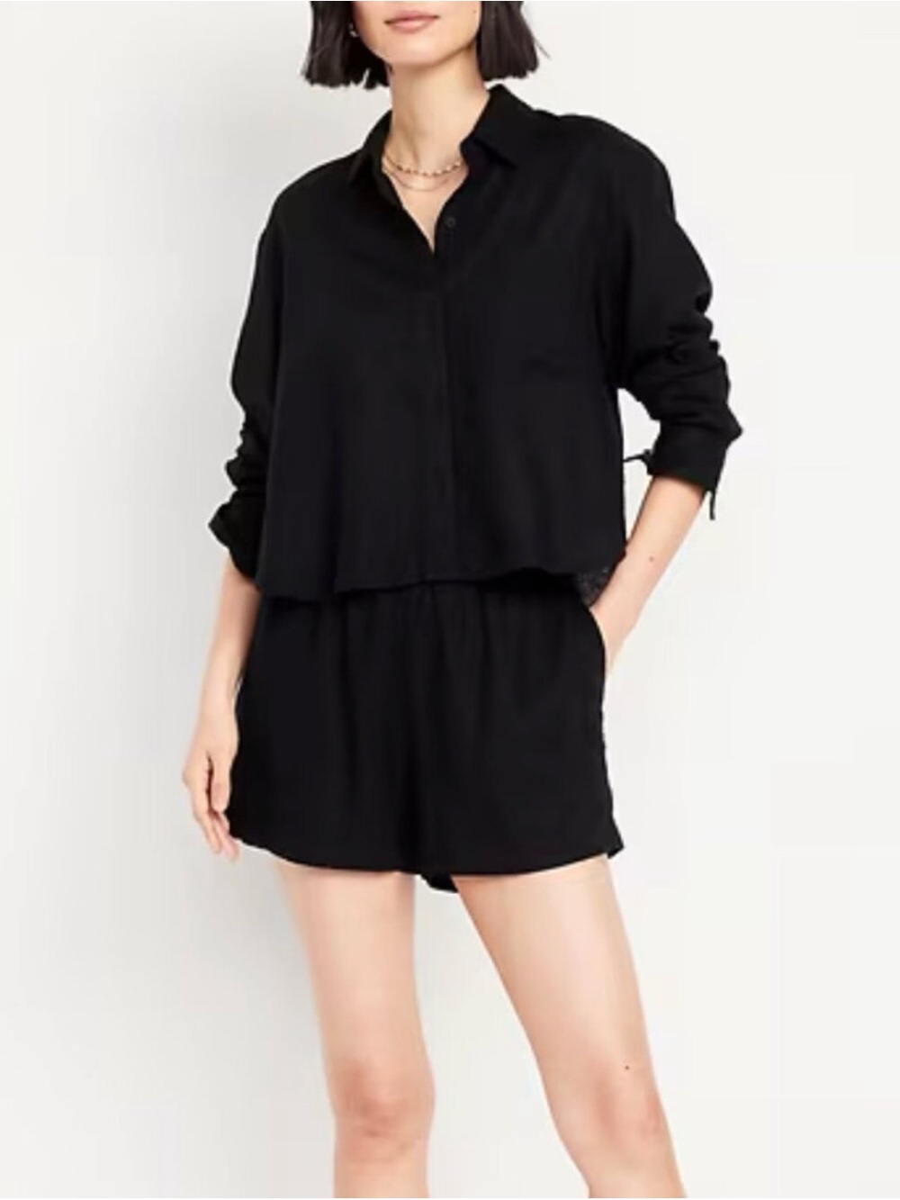 Old Navy Womens High Rise Linen Blend Shorts Black Pull On Casual Airy Preppy S